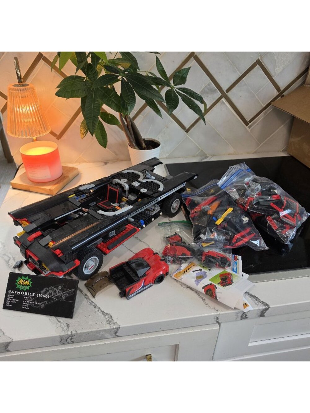 1966 Batmobile Lego Set With Extra Pieces for a mini car partially assembled